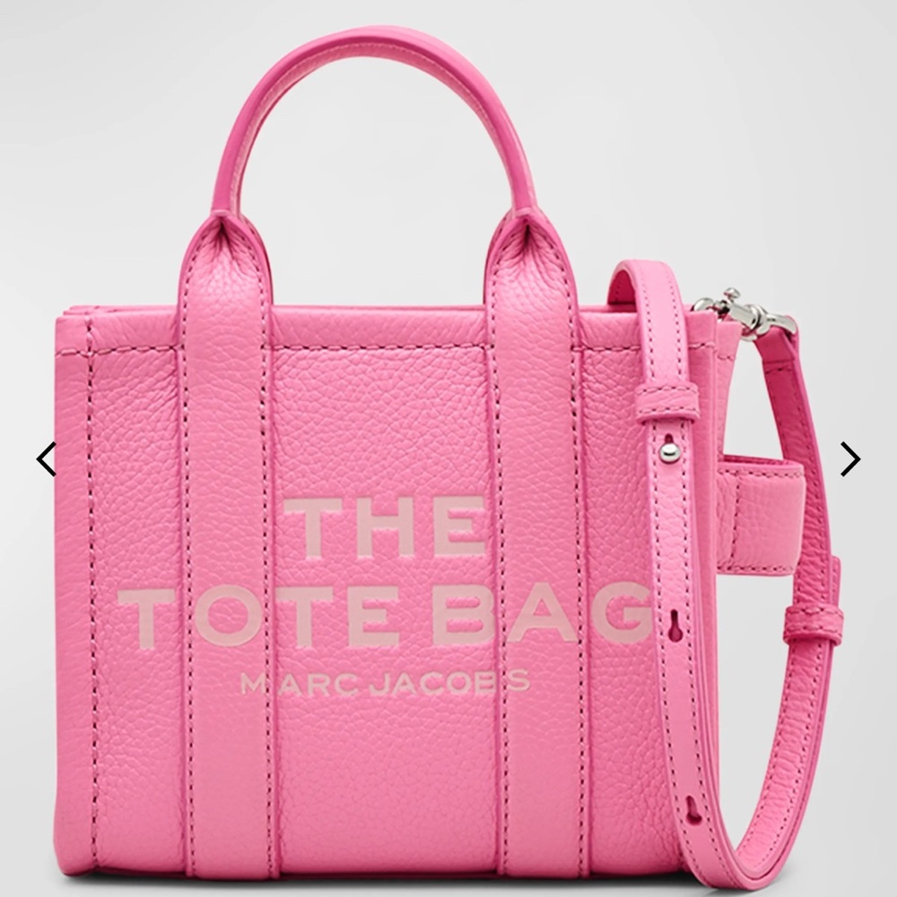 SMALL Marc Jacobs Petite Pink Tote Bag with Textured Leather & Detach Strap